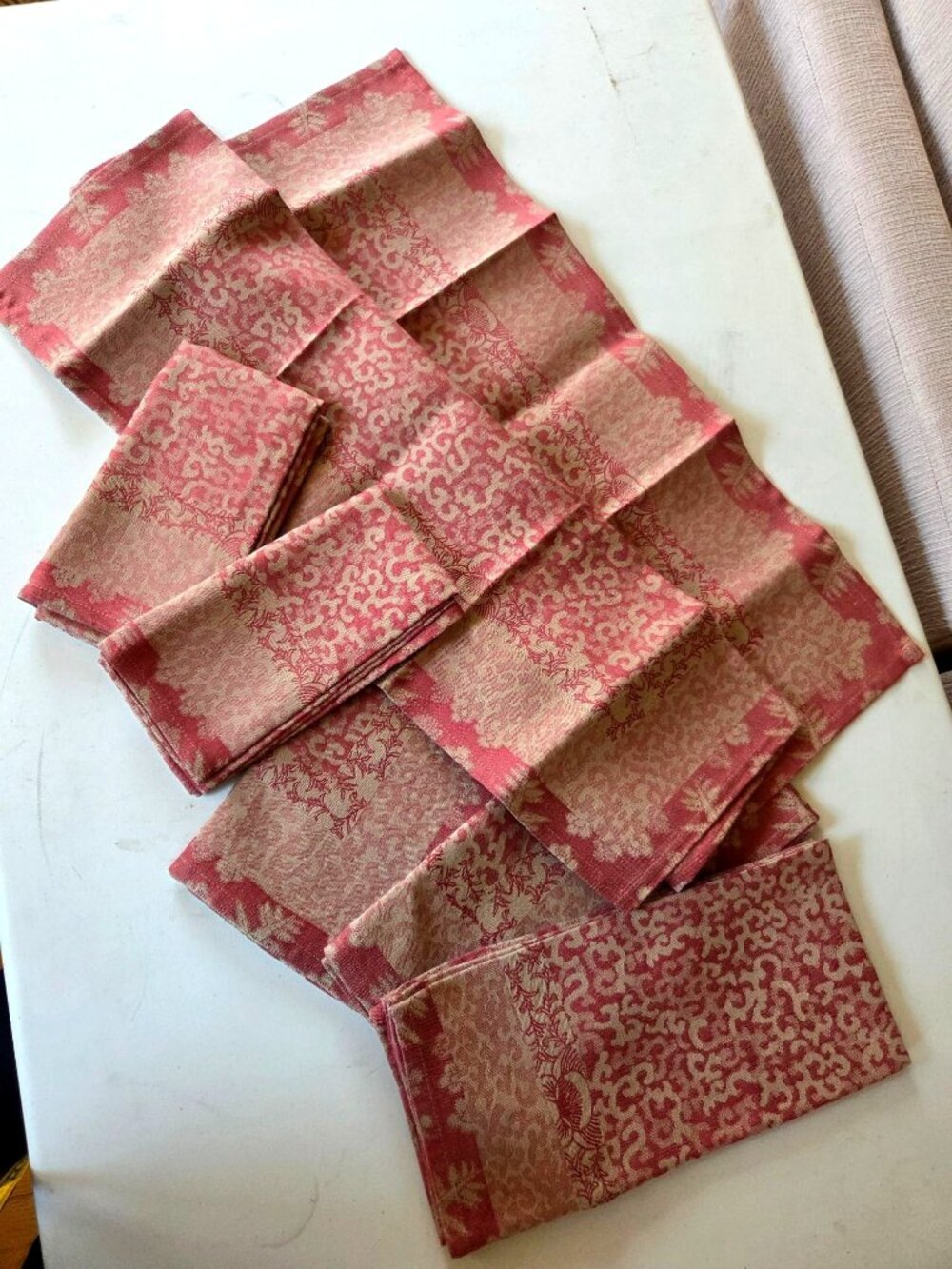 Set of 6 French Cotton Napkins 22" Sq Red Cream Floral French country Provence